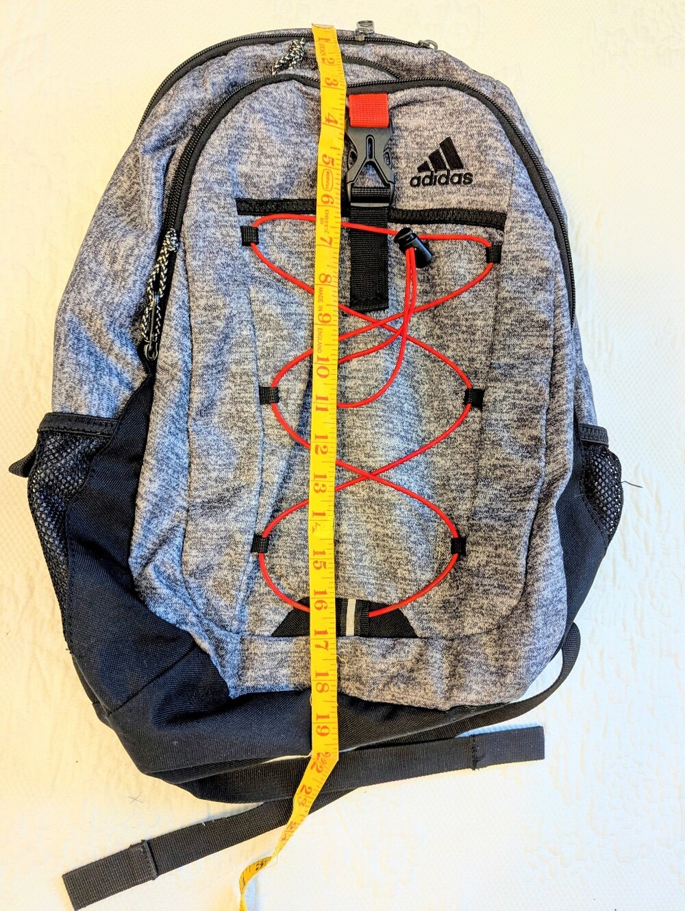 Adidas Gray Heather & Red Bungee Backpack Bookbag School Gym Travel - Picture 11 of 11